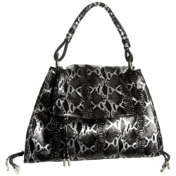 6126 Tempest Shoulder Bag Black and Silver Python Print Leather